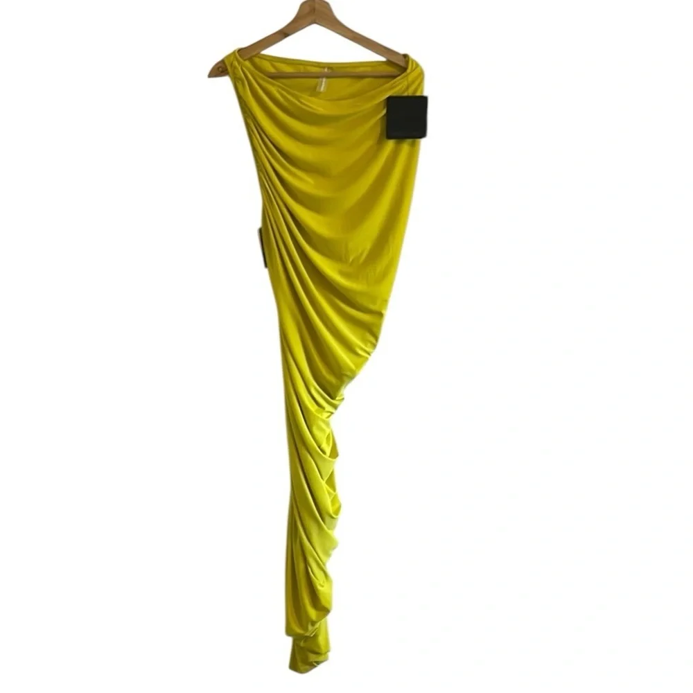 Norma Kamali‎ Diana To Knee One Shoulder Ruched Dress XL Buttermilk Yellow NWT - Picture 4 of 10